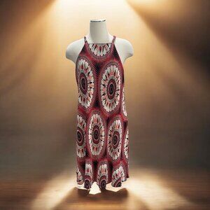 Auw Womens Boho‎ Geometric Print Swing Dress Sleeveless Summer Midi Festival